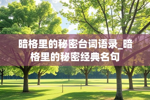 暗格里的秘密台词语录_暗格里的秘密经典名句